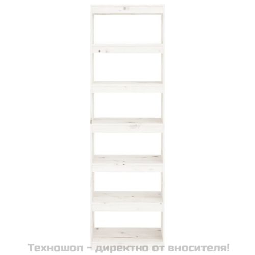 Библиотека/разделител за стая, бяла, 60x30x199,5 см, бор масив