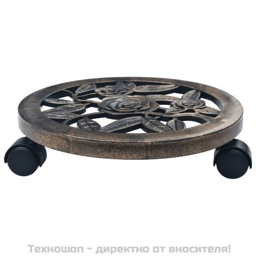 Поставки за цветя на колелца, 6 бр, бронз, 30 см, пластмаса