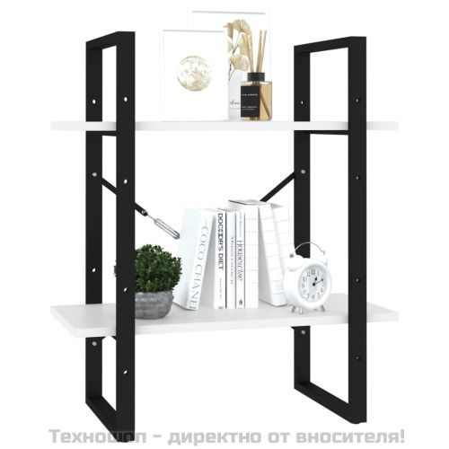 2-етажна библиотека, бял, 60x30x70 см, инженерно дърво