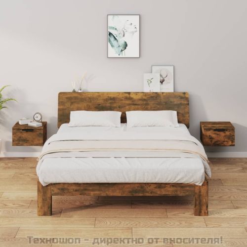 Нощни шкафчета за стенен монтаж, 2 бр, опушен дъб, 34x30x20 см