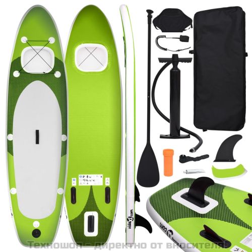 Комплект надуваем стендъп падълборд, зелен, 360x81x10 см