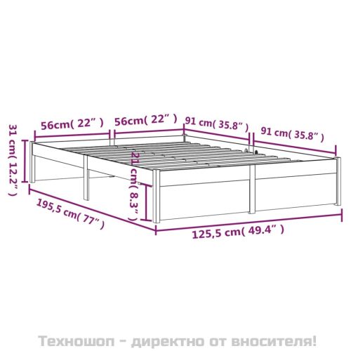 Рамка за легло черна дърво масив 120x190 см Small Double