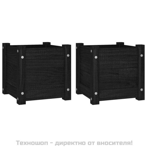 Градински сандъци, 2 бр, черни, 31x31x31 см, бор масив