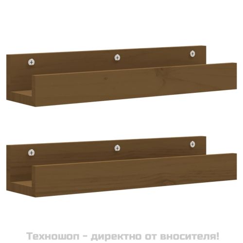 Стенни рафтове, 2 бр, меденокафяви, 50x12x9 см, бор масив
