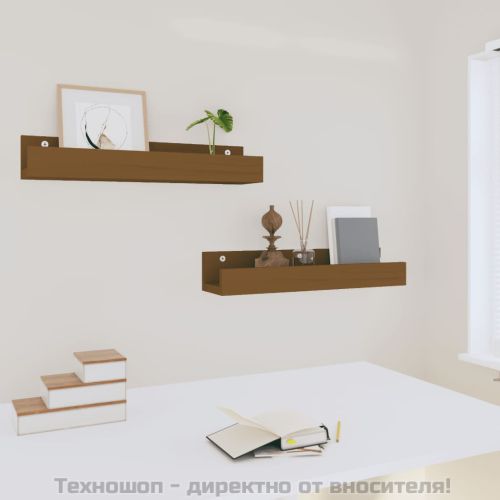 Стенни рафтове, 2 бр, меденокафяви, 50x12x9 см, бор масив