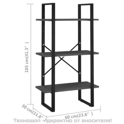 Стелаж за съхранение, сив, 60x30x105 см, инженерно дърво