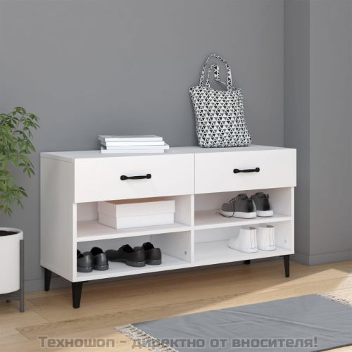 Шкаф за обувки, бял, 102x35x55 см, инженерно дърво