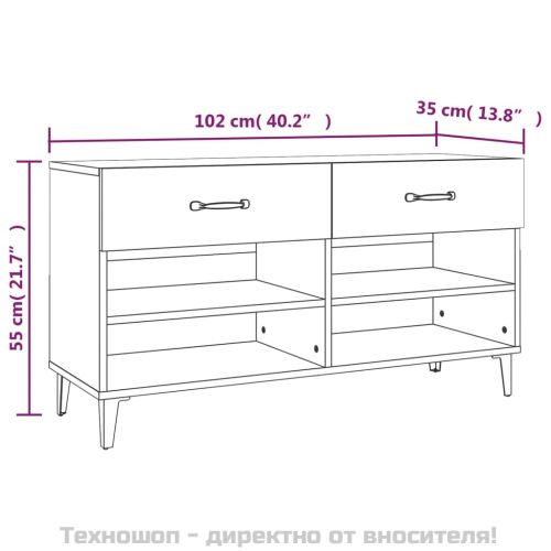 Шкаф за обувки, бял, 102x35x55 см, инженерно дърво
