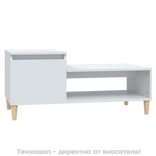 Кафе маса, бял гланц, 100x50x45 см, инженерно дърво