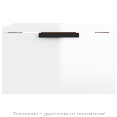 Нощно шкафче за стенен монтаж, бял гланц, 34x30x20 см