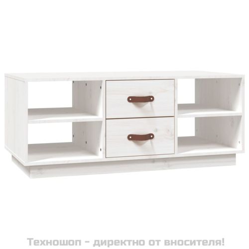 Кафе маса, бяла, 100x50x41 см, борово дърво масив
