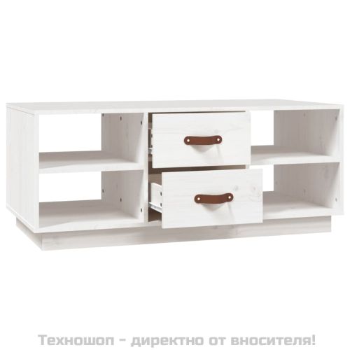 Кафе маса, бяла, 100x50x41 см, борово дърво масив