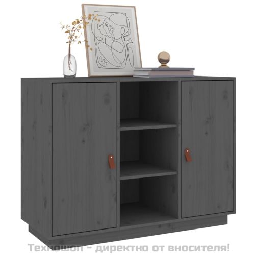 Сайдборд, сив, 100x40x75 см, бор масив