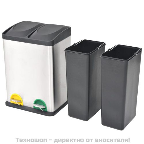 Кош за рециклиране на боклук с педал неръждаема стомана 2x18 л