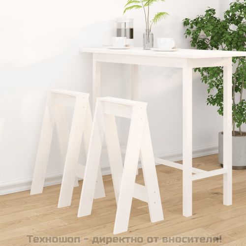 Табуретки, 2 бр, бяла, 40x40x75 см, борово дърво масив