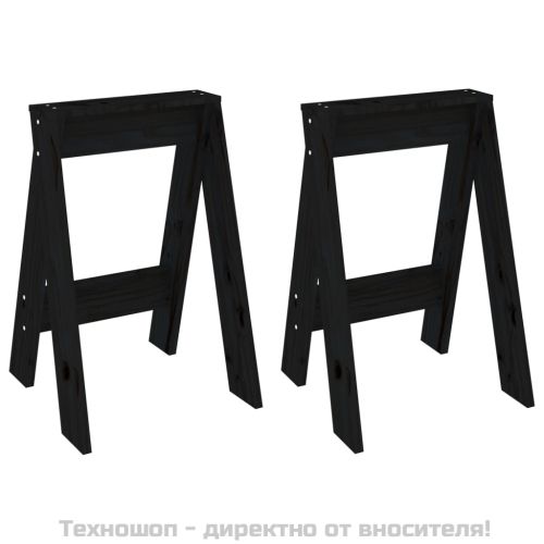 Табуретки, 2 бр, черни, 40x40x60 см, борово дърво масив