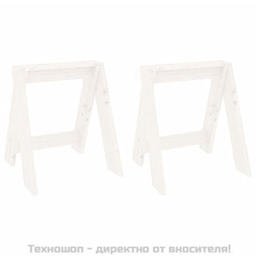 Табуретки, 2 бр, бели, 40x40x45 см, борово дърво масив