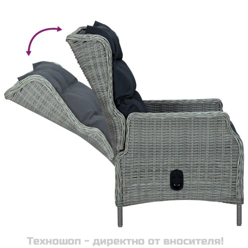 Градински трапезен комплект от 7 части, светлосив, полиратан