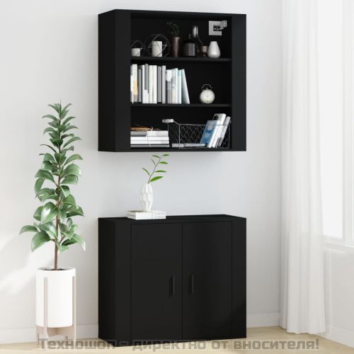 Стенен шкаф, черен, 80x33x80 см, инженерно дърво