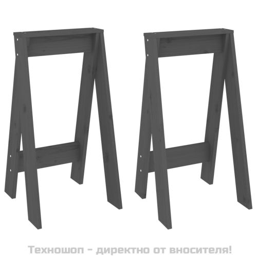 Табуретки, 2 бр, сиви, 40x40x75 см, борово дърво масив