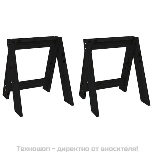 Табуретки, 2 бр, черни, 40x40x45 см, борово дърво масив