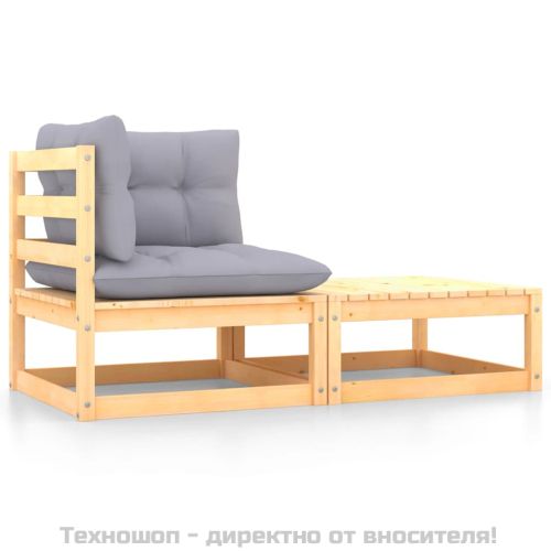Градински лаундж комплект, 2 части, с възглавници, бор масив