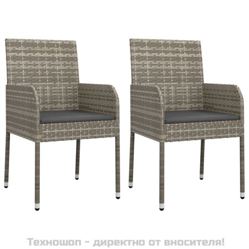 Градински столове с възглавници, 2 бр, полиратан, сиви