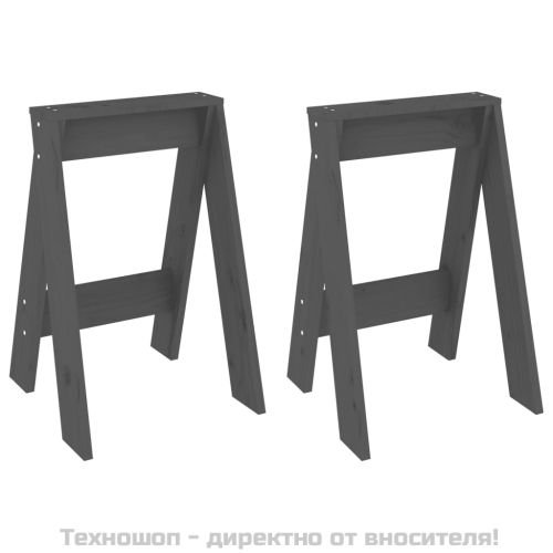Табуретки, 2 бр, сиви, 40x40x60 см, борово дърво масив