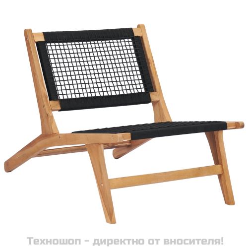 Шезлонг с подложка за крака, тиково дърво масив, въже