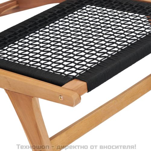 Шезлонг с подложка за крака, тиково дърво масив, въже