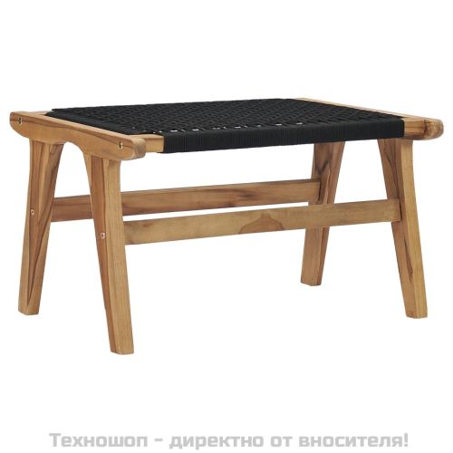 Шезлонг с подложка за крака, тиково дърво масив, въже