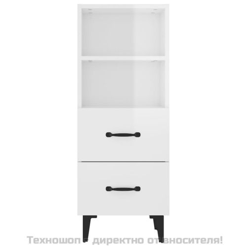 Сайдборд, бял гланц, 34,5x34x90 см, инженерно дърво