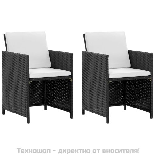 Градински комплект с възглавници, 5 части, черен полиратан