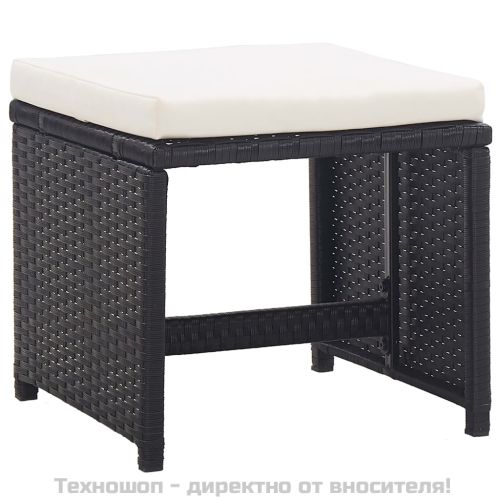 Градински комплект с възглавници, 5 части, черен полиратан