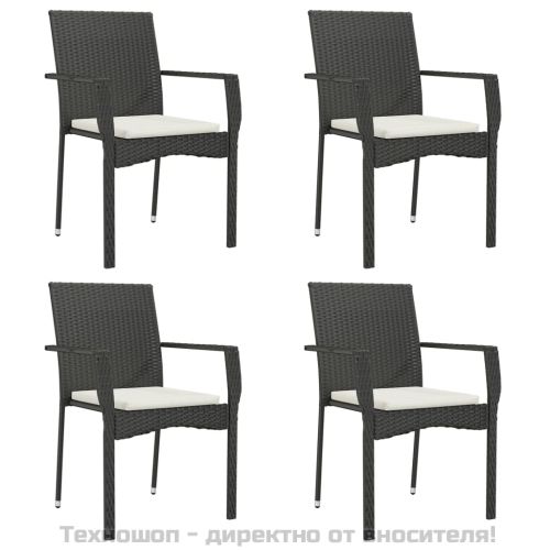 Градински столове с възглавници, 4 бр, полиратан, черни