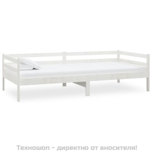 Дневно легло без матрак, бял, борово дърво масив, 90x200 см