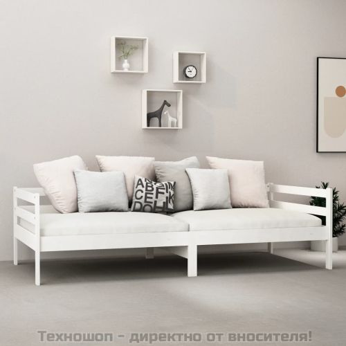 Дневно легло без матрак, бял, борово дърво масив, 90x200 см