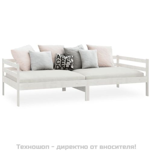 Дневно легло без матрак, бял, борово дърво масив, 90x200 см