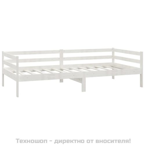 Дневно легло без матрак, бял, борово дърво масив, 90x200 см