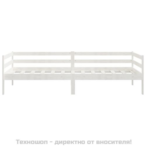 Дневно легло без матрак, бял, борово дърво масив, 90x200 см