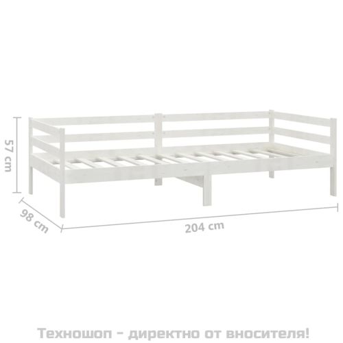 Дневно легло без матрак, бял, борово дърво масив, 90x200 см