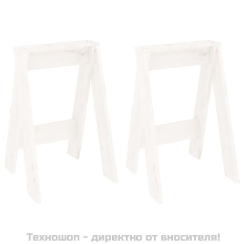 Табуретки, 2 бр, бели, 40x40x60 см, борово дърво масив