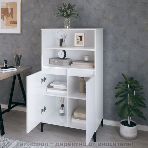 Висок шкаф, бял гланц, 60x36x110 см, инженерно дърво