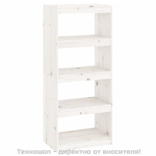 Библиотека/разделител за стая, бяла, 60x30x135,5 см, бор масив