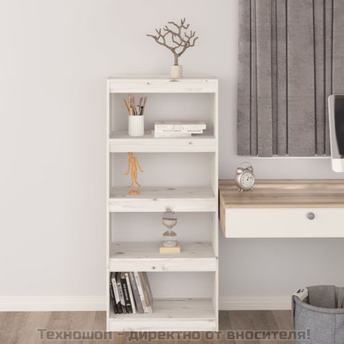 Библиотека/разделител за стая, бяла, 60x30x135,5 см, бор масив