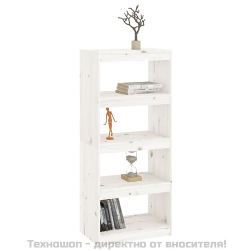 Библиотека/разделител за стая, бяла, 60x30x135,5 см, бор масив