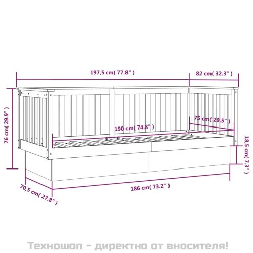 Дневно легло, сиво, 75x190 см, борово дърво масив