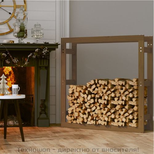 Поставка за дърва за огрев меденокафява 100x25x100 см бор масив