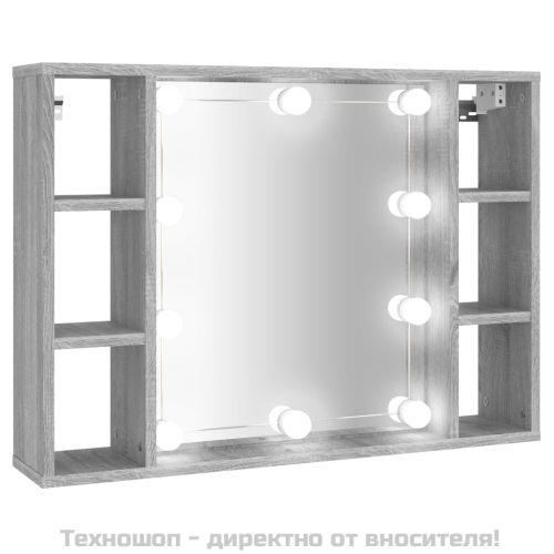 Огледален шкаф с LED,Сив сонома, 76x15x55 см