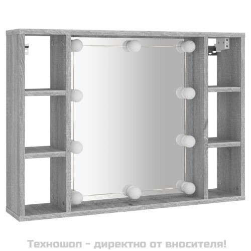 Огледален шкаф с LED,Сив сонома, 76x15x55 см